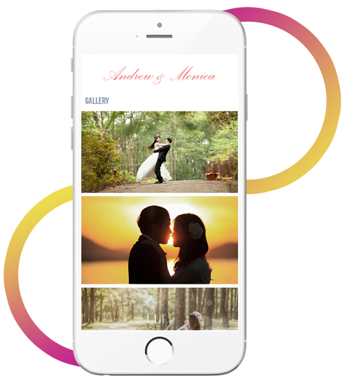 Phone displays the photo booth and GIF booth online photo gallery and digital sharing option