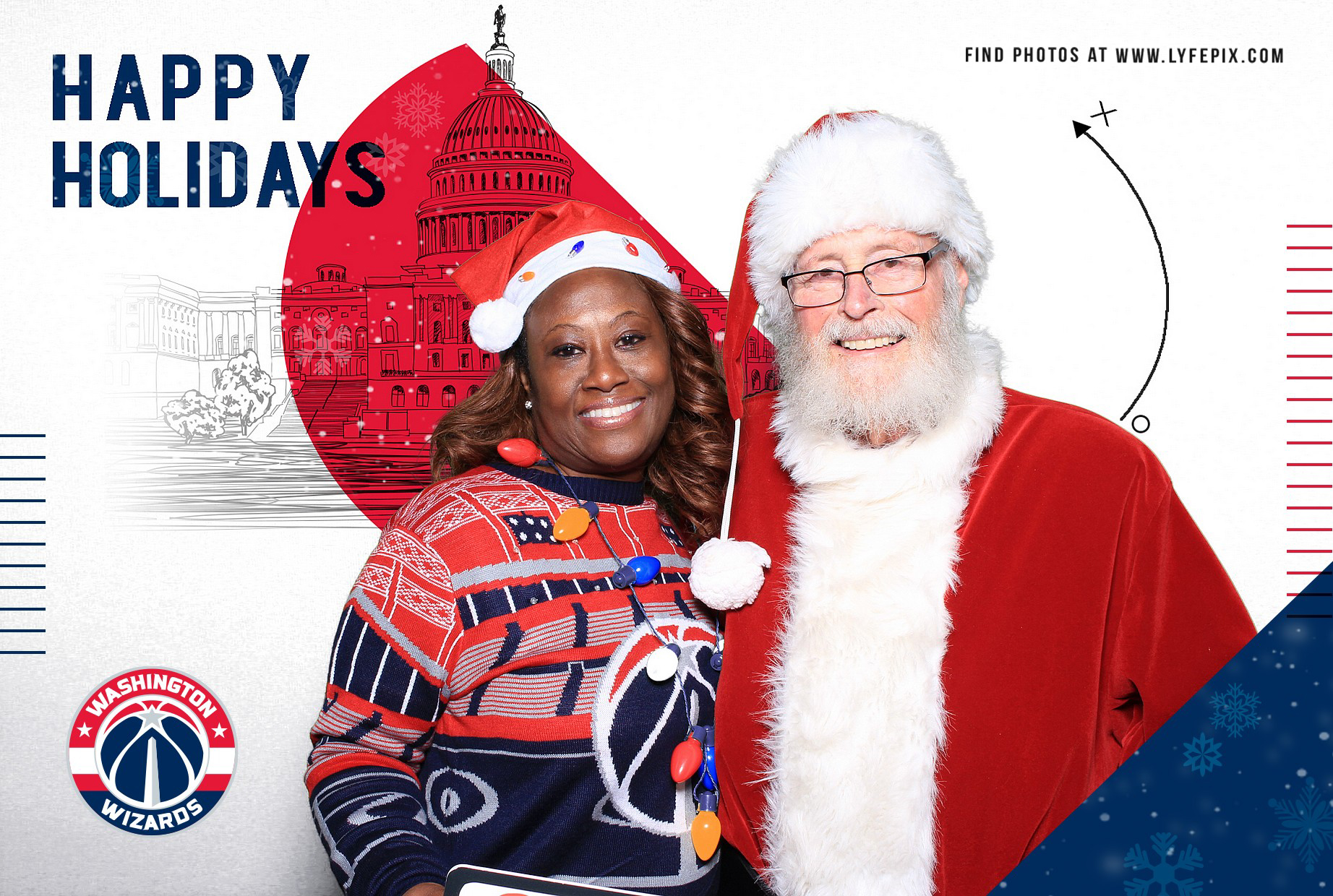 Photo booth photo from an activation for the Washington Wizards during the holiday with Santa in Washington DC